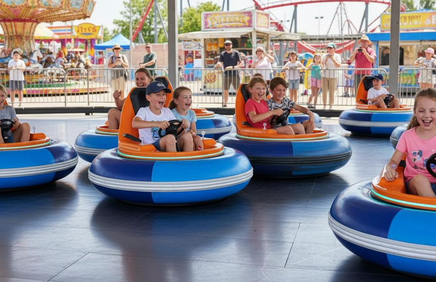 Zabawa w bumper cars w parku rozrywki
