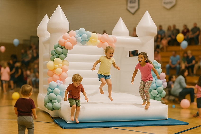 Dmuchańce podczas imprezy w hali sportowej