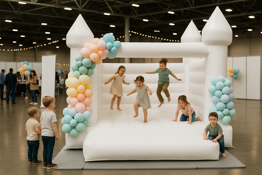 Dmuchańce podczas imprezy w hali wystawienniczej